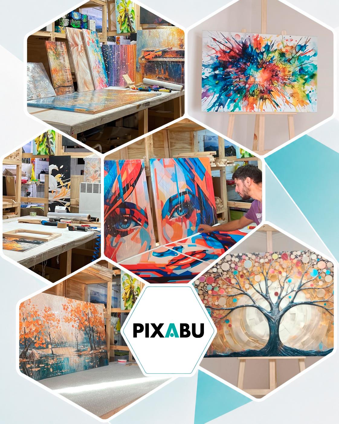 Collage de cuadros decorativos y taller de Pixabu.cl