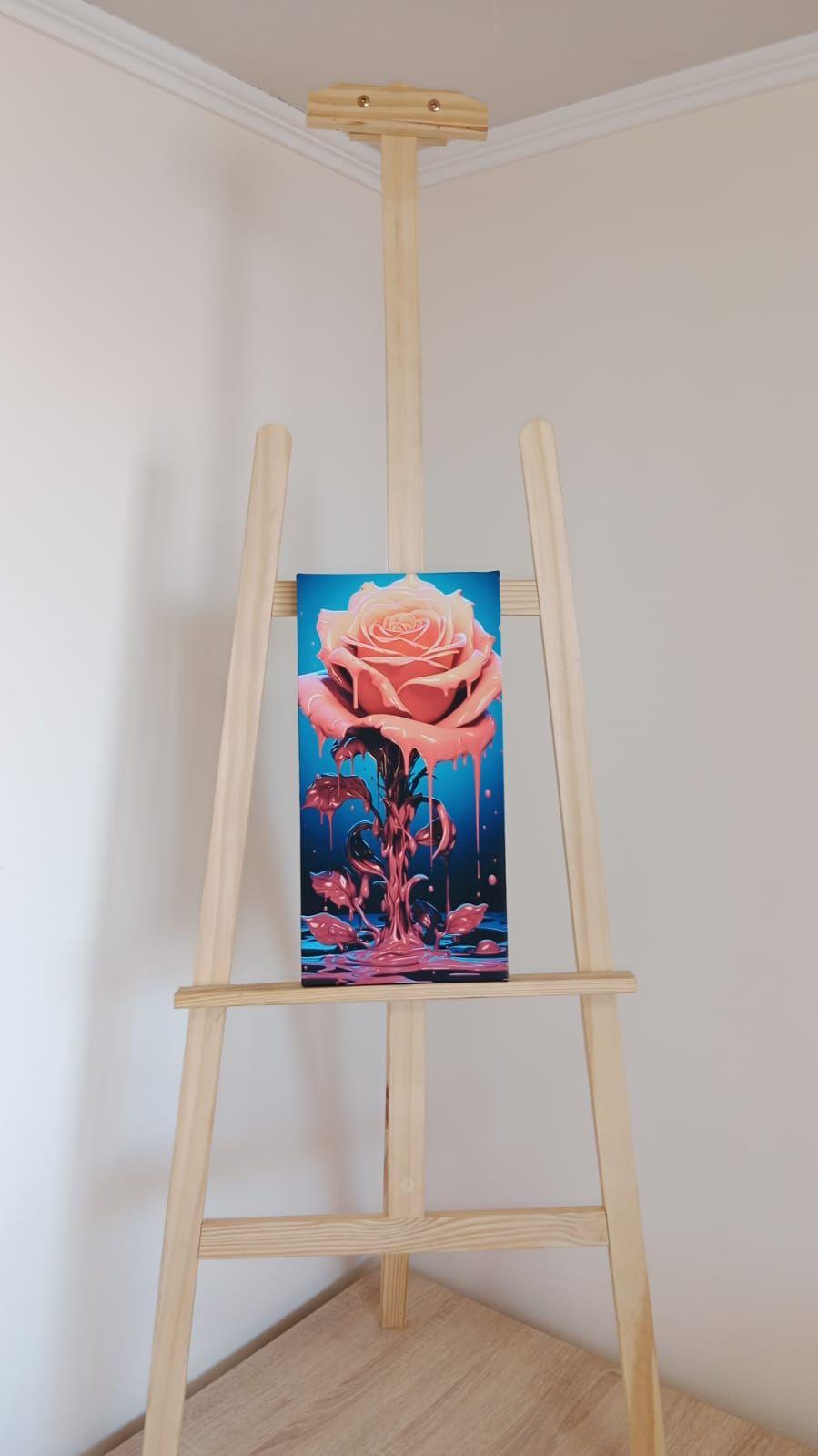 Cuadro decorativo vertical con rosa sobre atril