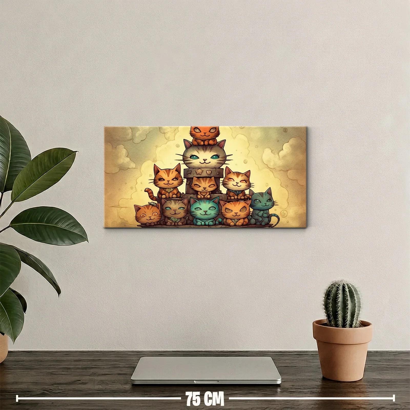 Cuadro torre de gatos con corona y fondo nuboso — miniatura 2