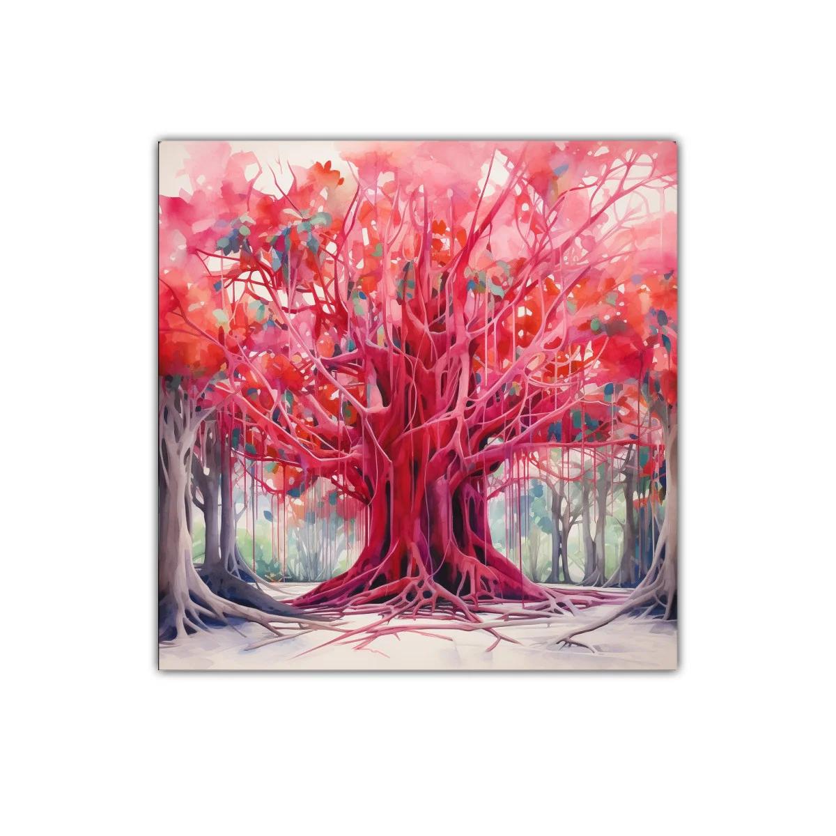 Impresionante árbol rojo en un bosque vibrante
