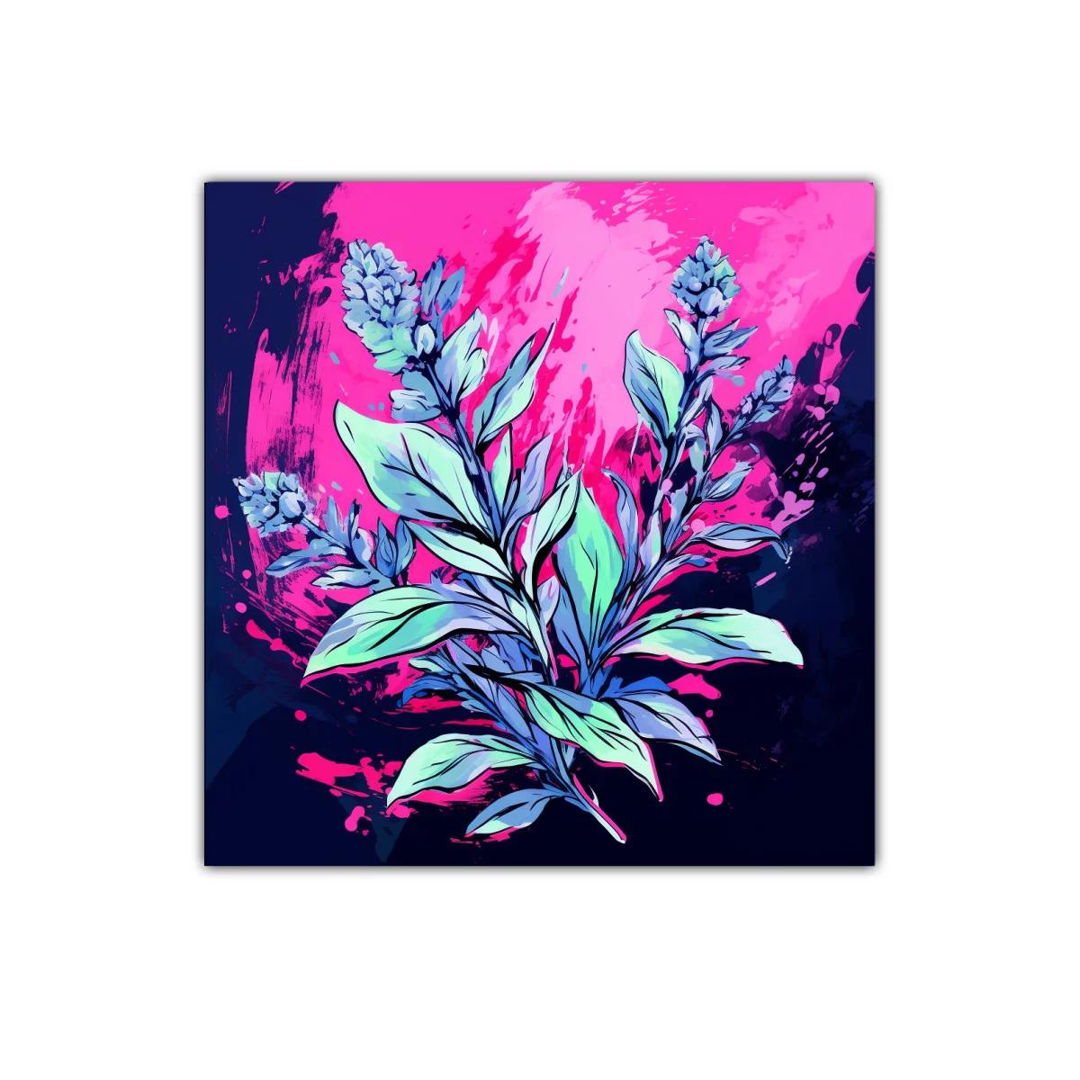 Cuadro floral moderno con tonos vibrantes y contrastes intensos