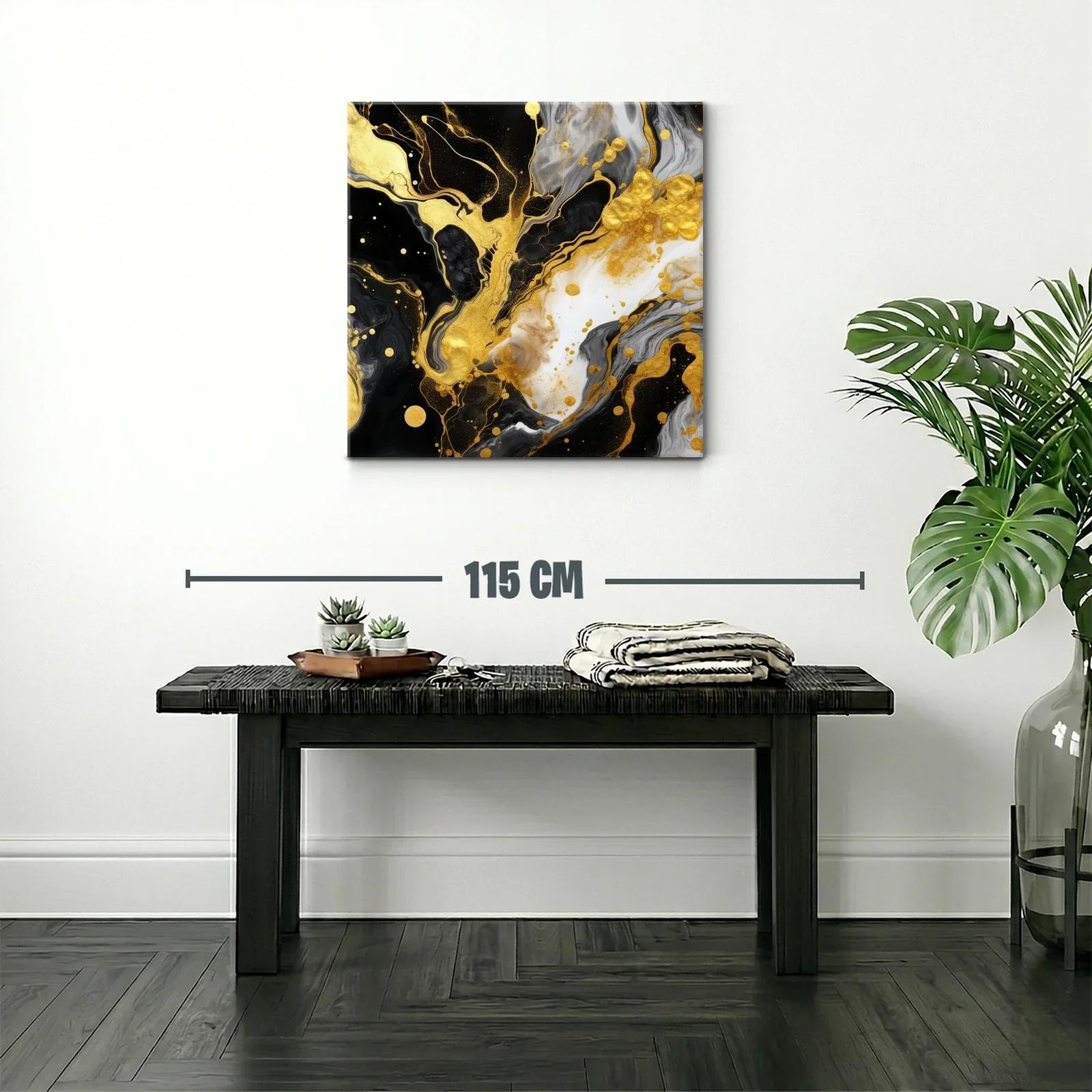 Cuadro abstracto con explosión en tonos dorados y negros — miniatura 2