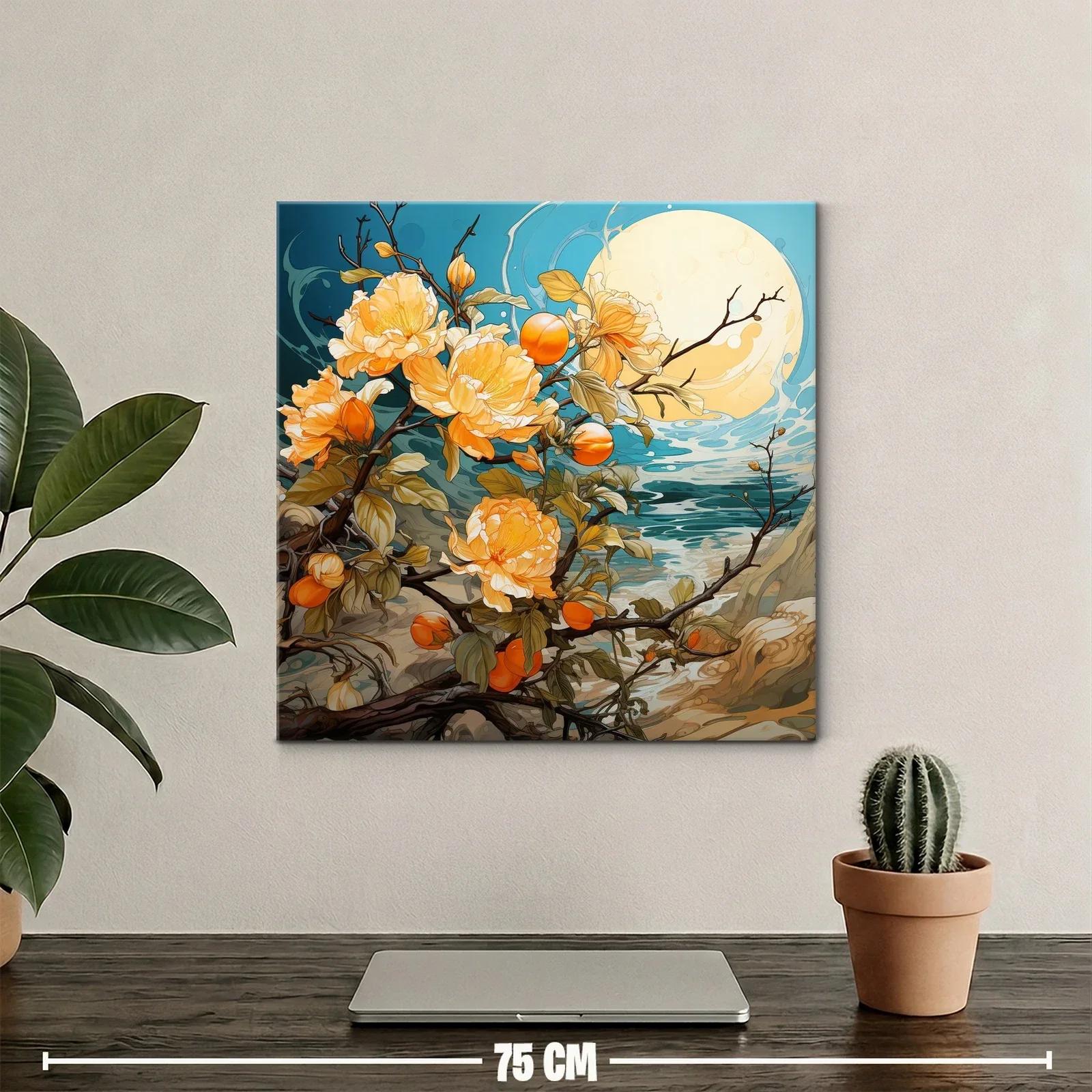 Flores naranjas bajo luna llena junto al mar — miniatura 2