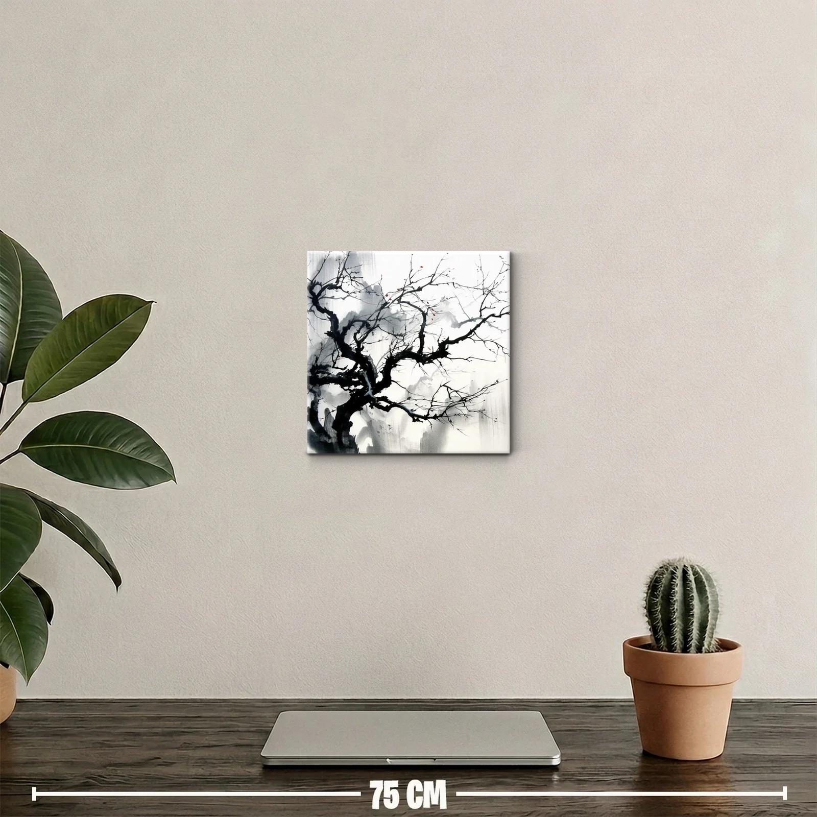 Árbol desnudo con toques de rojo en tinta artística — miniatura 2