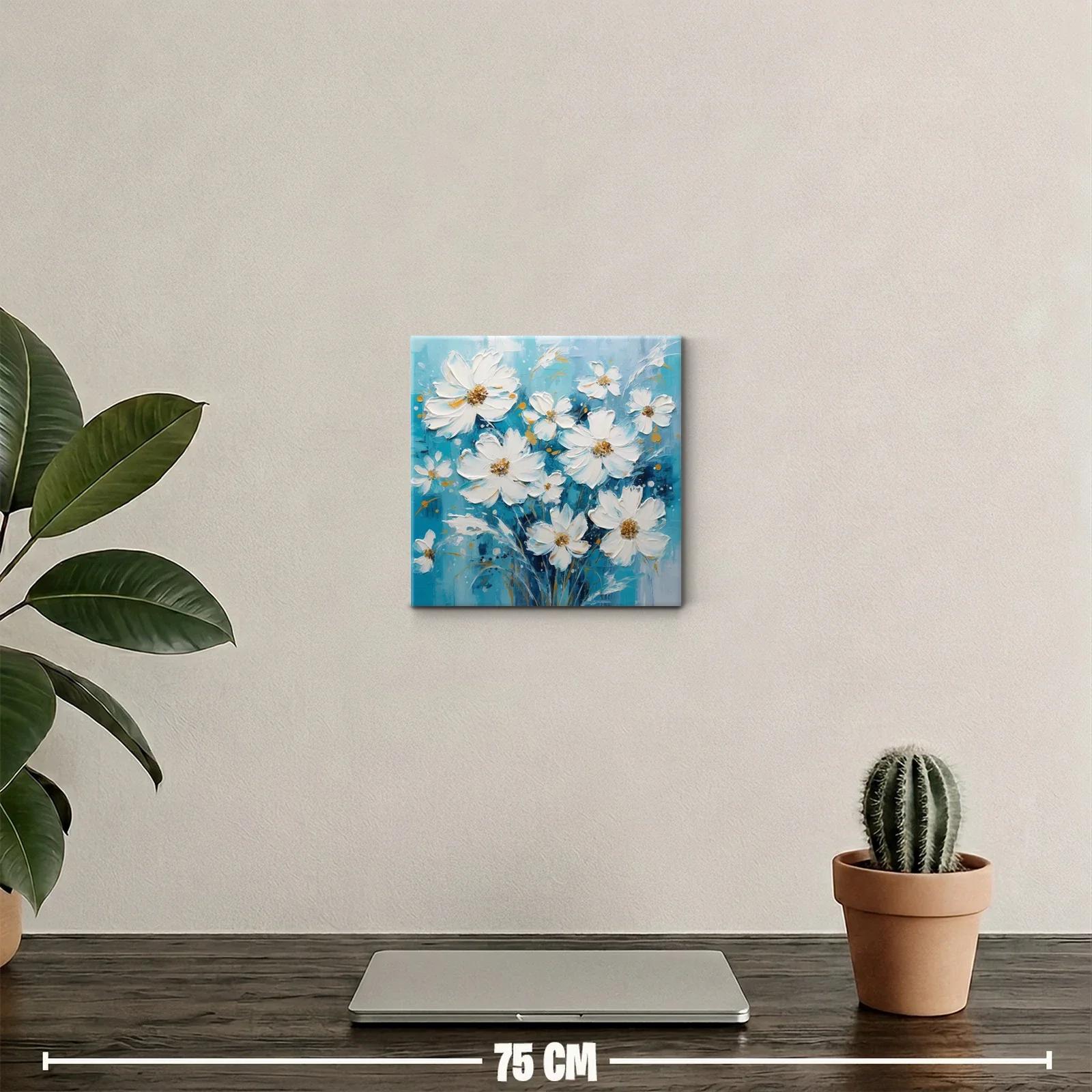 Cuadro floral con vibrantes flores blancas sobre azul — miniatura 2