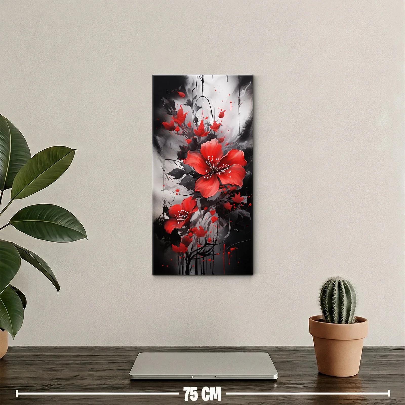Cuadro flor roja tipo hibisco con salpicaduras de tinta — miniatura 2