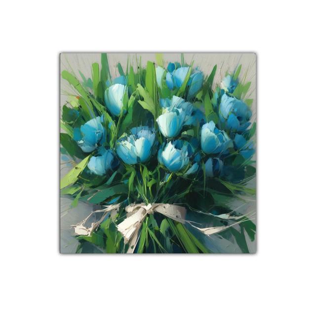 Ramo vibrante con flores azules y follaje verde fresco