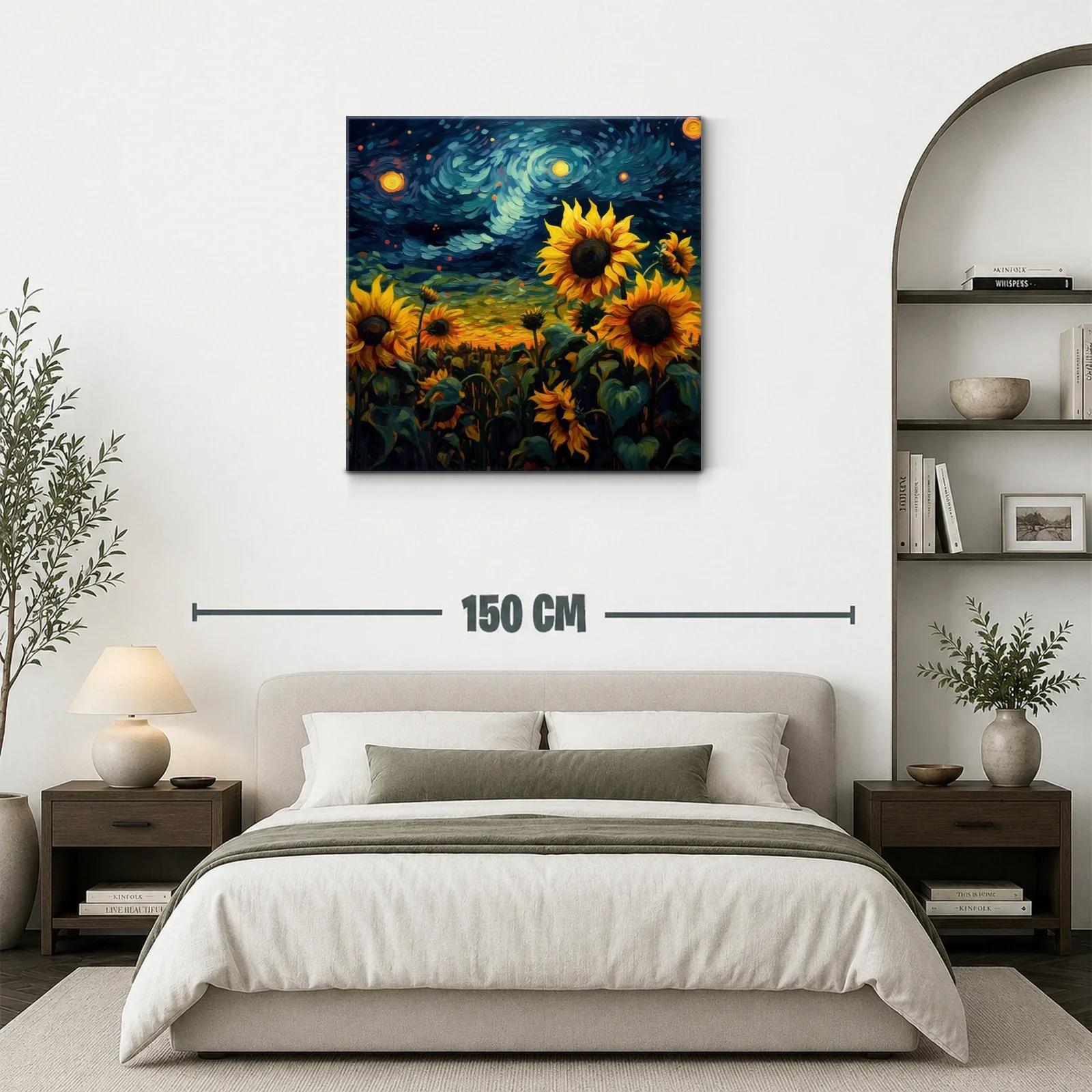 Campo de girasoles bajo cielo estrellado vibrante — miniatura 3
