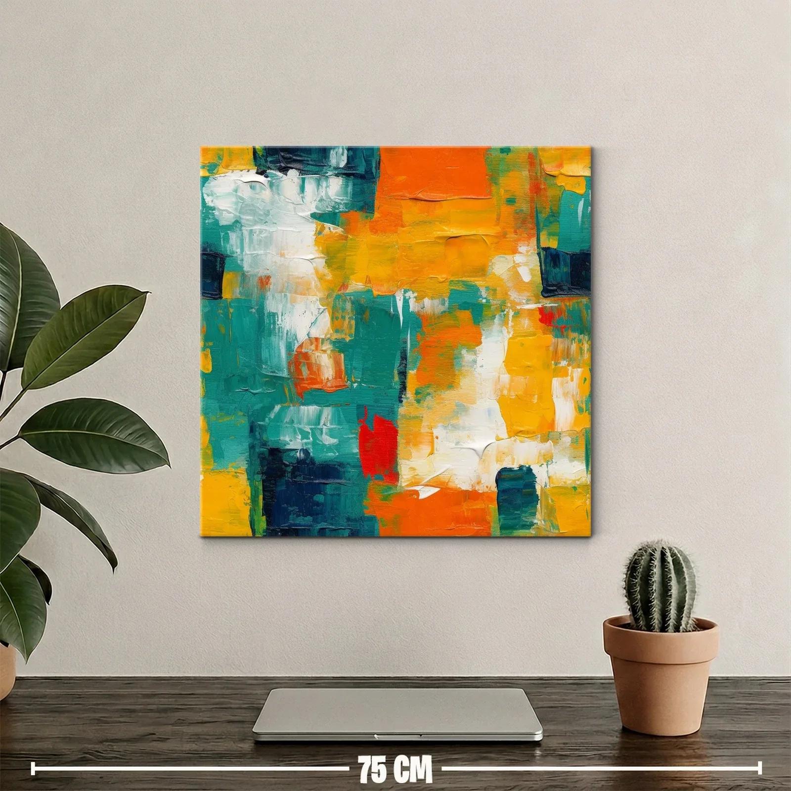 Cuadro Abstracto en Tonos Naranja Azul y Amarillo — miniatura 2