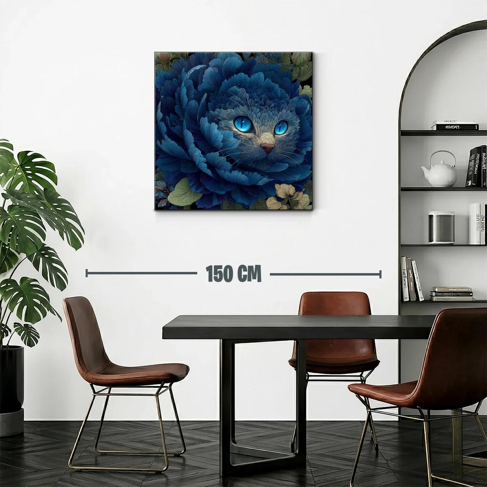 Gato entre pétalos azules con mirada hipnótica y detalle floral — miniatura 2