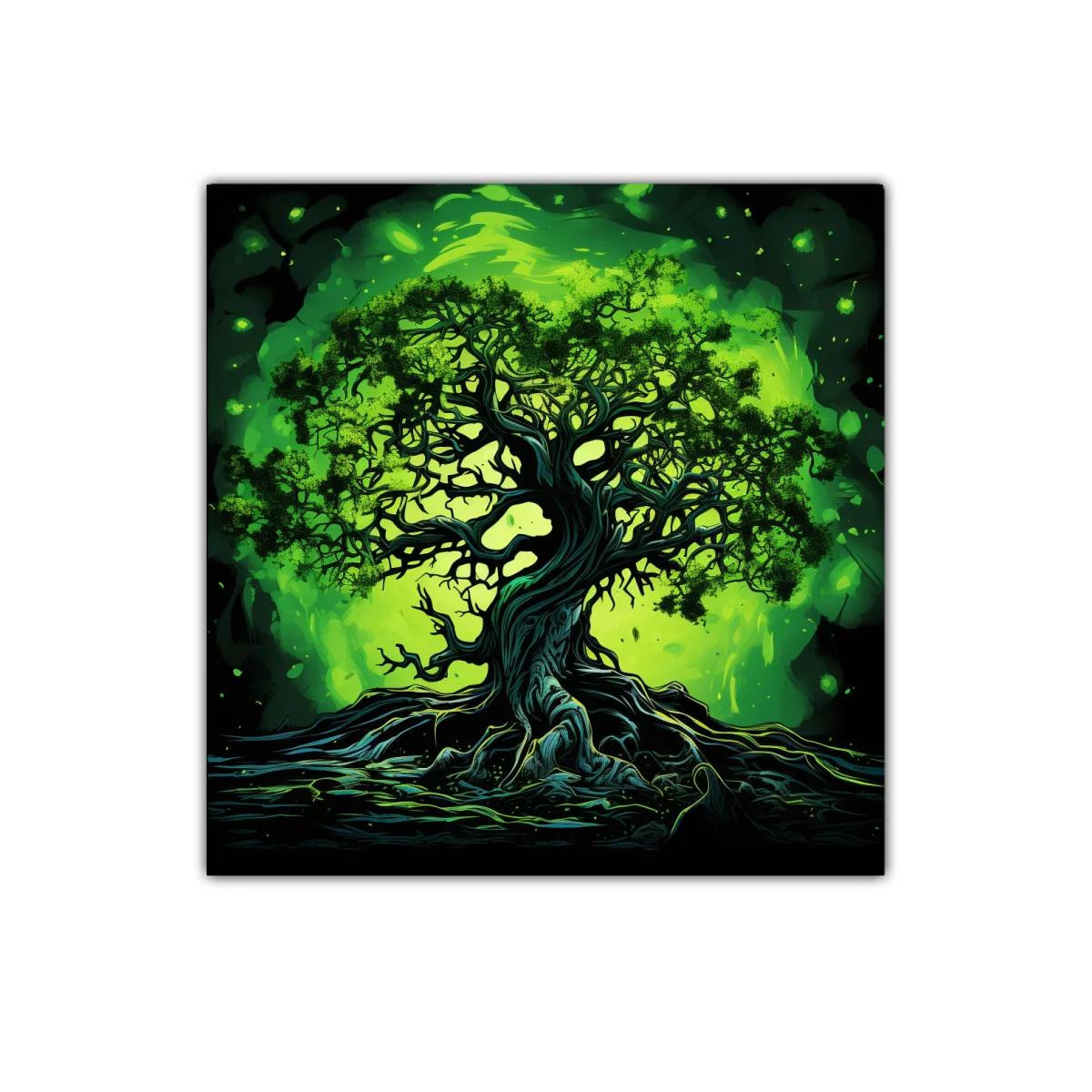 Árbol místico iluminado en tonos verdes vibrantes — miniatura 1