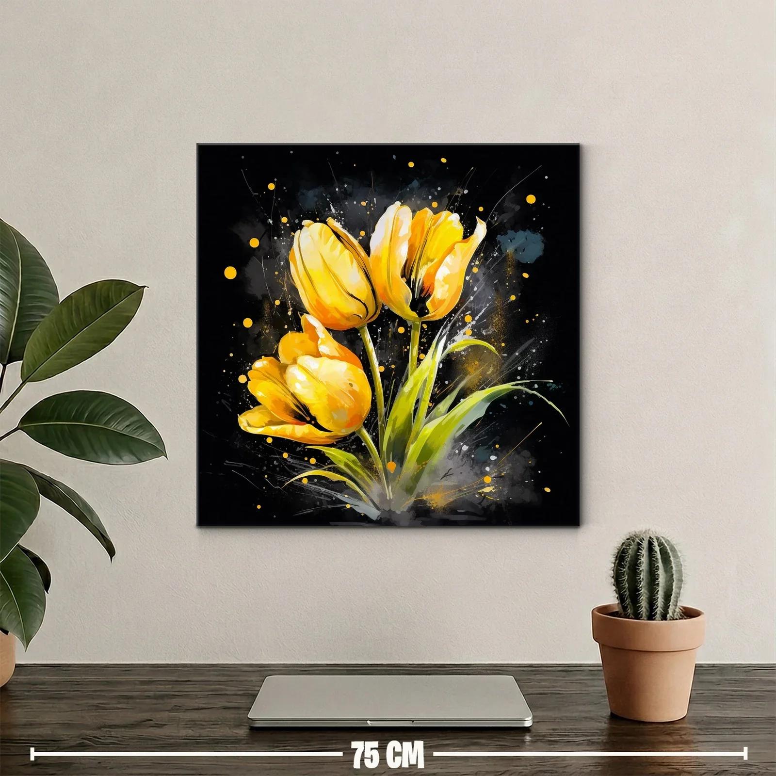 Cuadro con flores amarillas vibrantes sobre fondo oscuro — miniatura 2