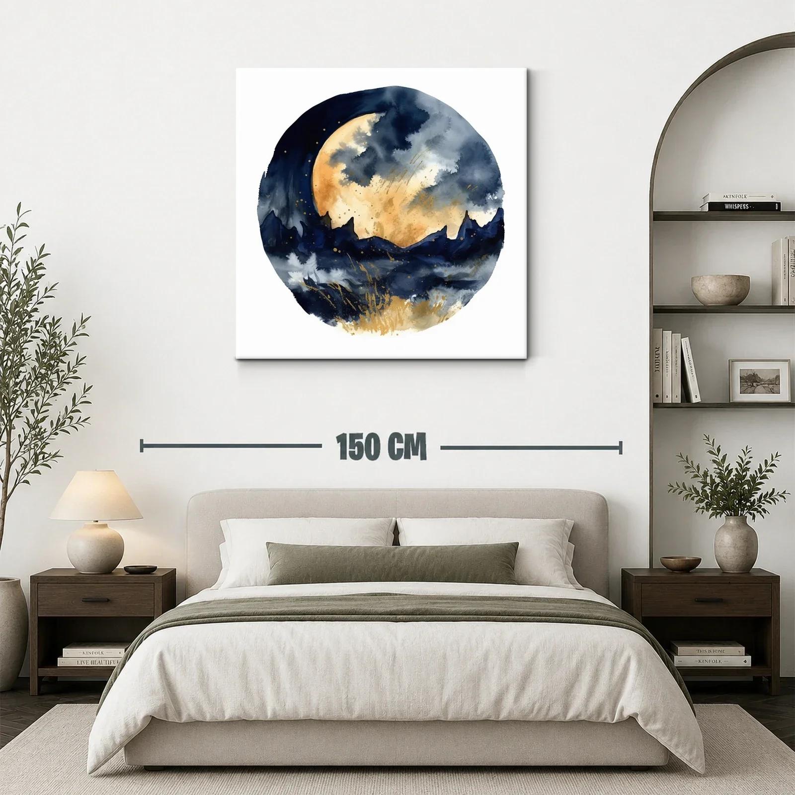 Paisaje nocturno con luna llena y montañas estilizadas — miniatura 3