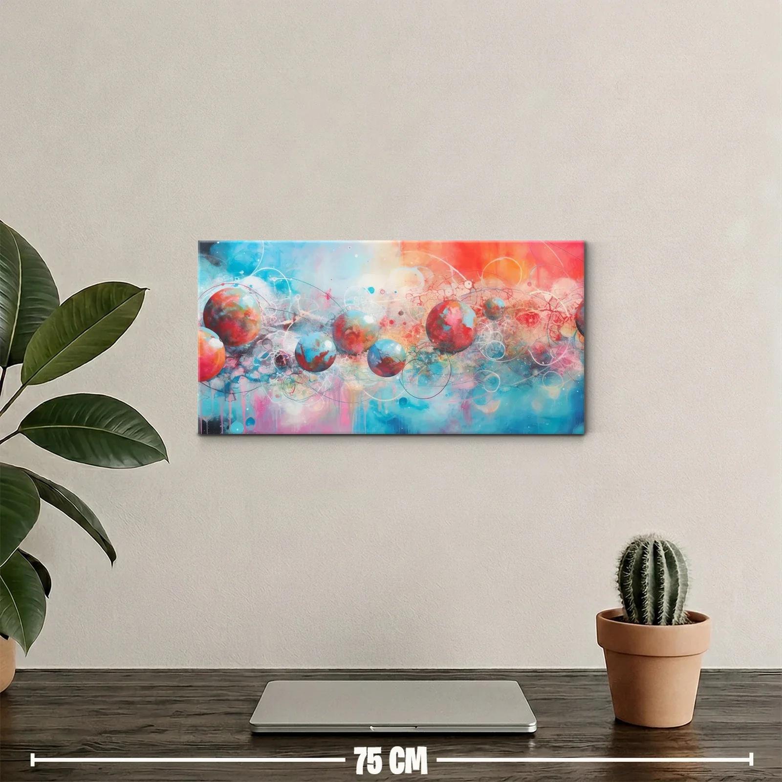 Cuadro planetas de colores con líneas curvas y fondo nebuloso — miniatura 2