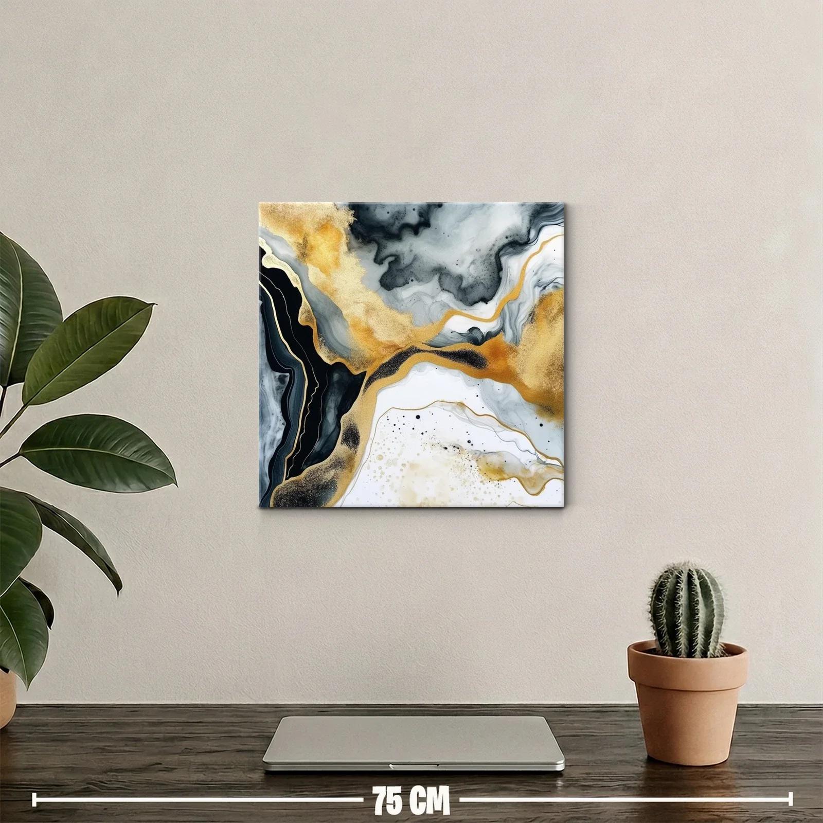 Cuadro abstracto con tonos dorados y grisáceos elegantes — miniatura 2