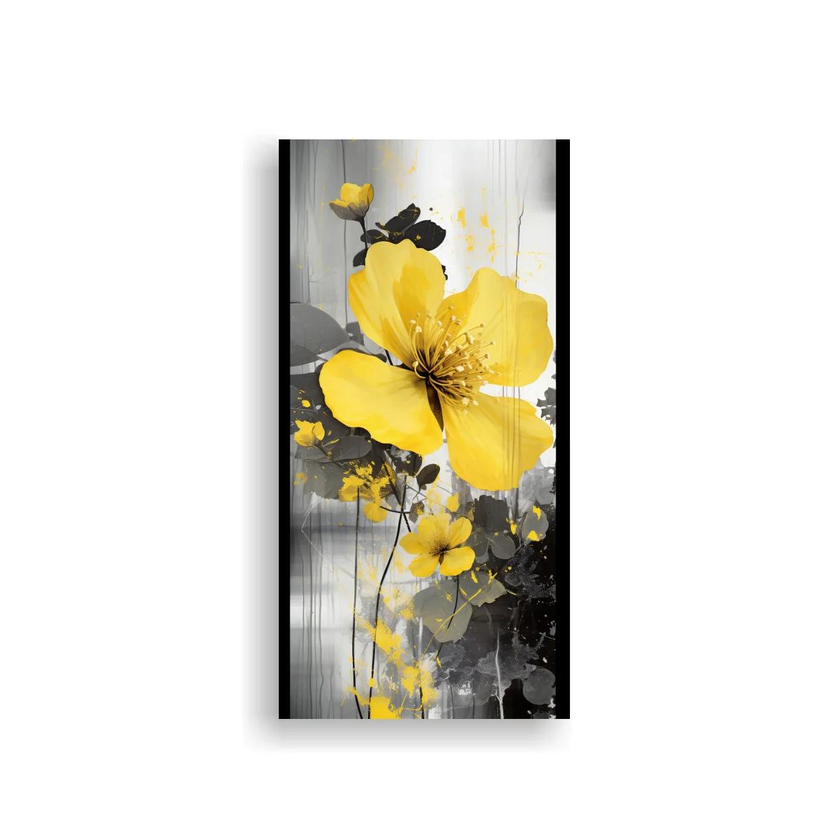 Cuadro flor amarilla tipo amapola con contraste expresivo