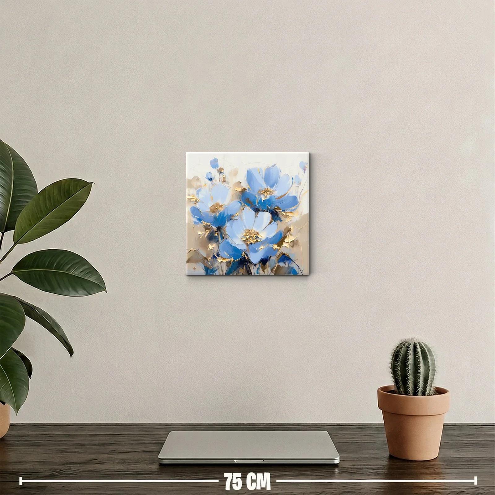 Cuadro decorativo con flores en tonos azules y dorados — miniatura 2