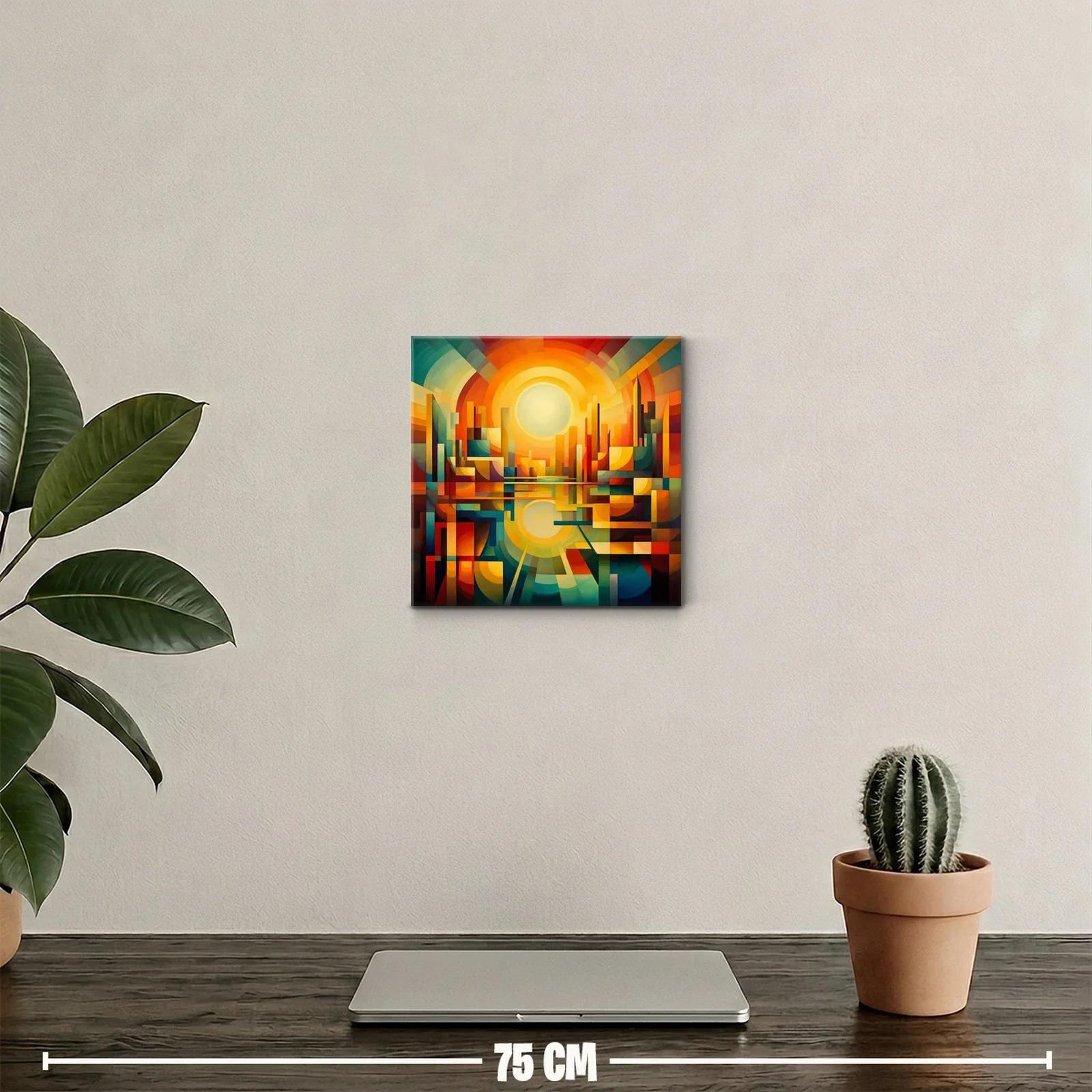 Ciudad abstracta al amanecer con vibrante paleta cálida — miniatura 2