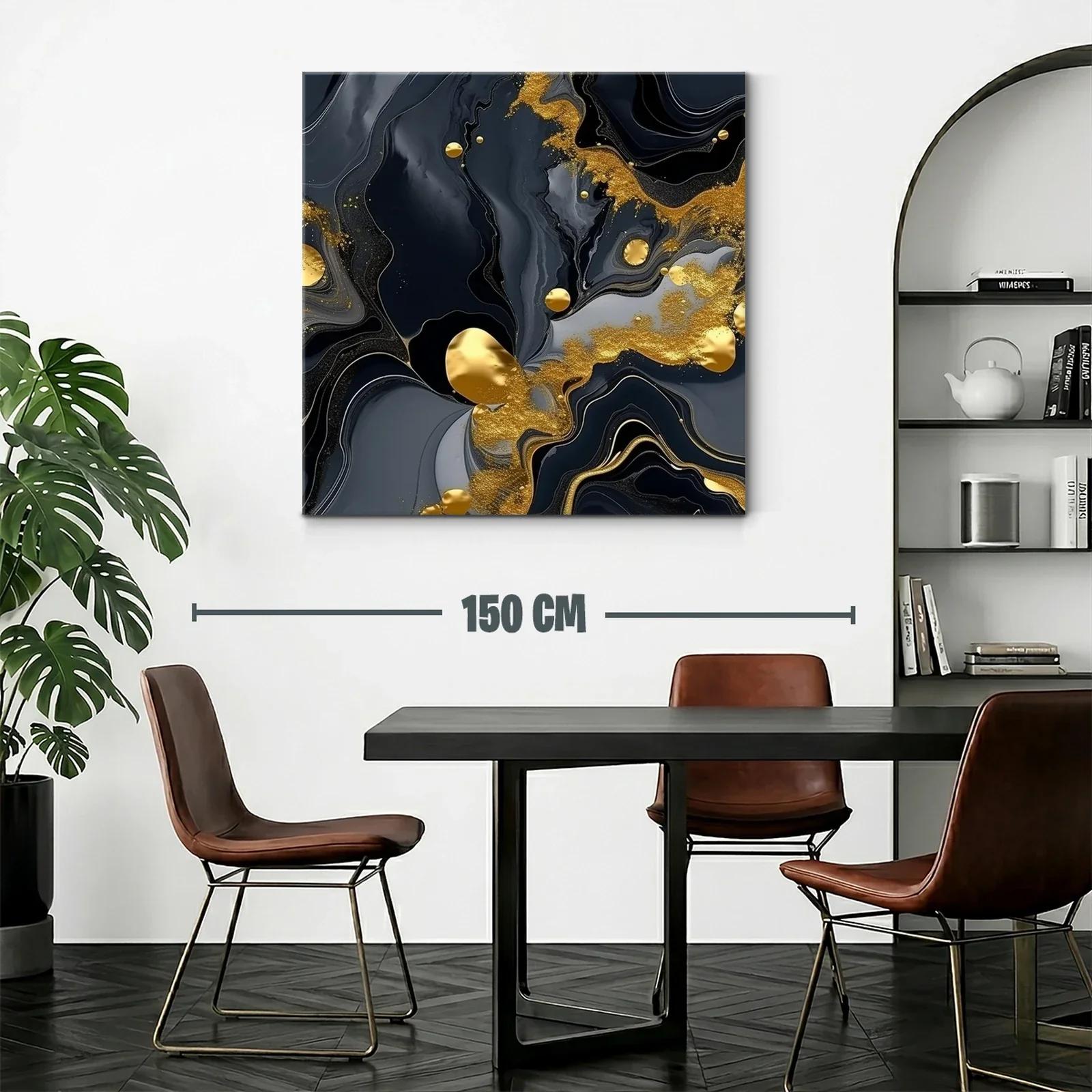 Arte abstracto con fluidez en negro y detalles dorados — miniatura 2
