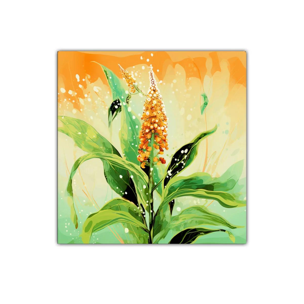 Cuadro decorativo planta tropical con tonos verdes y naranjas — imagen principal