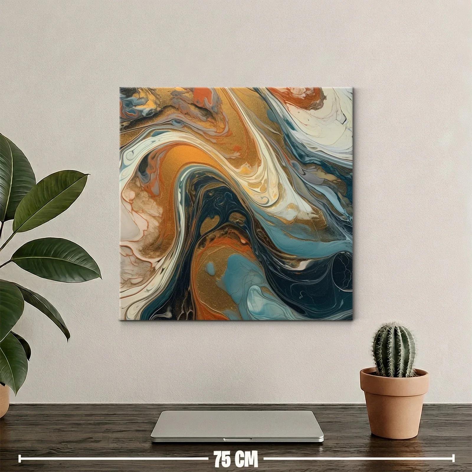 Cuadro abstracto con tonos cálidos y fríos armonizados — miniatura 2