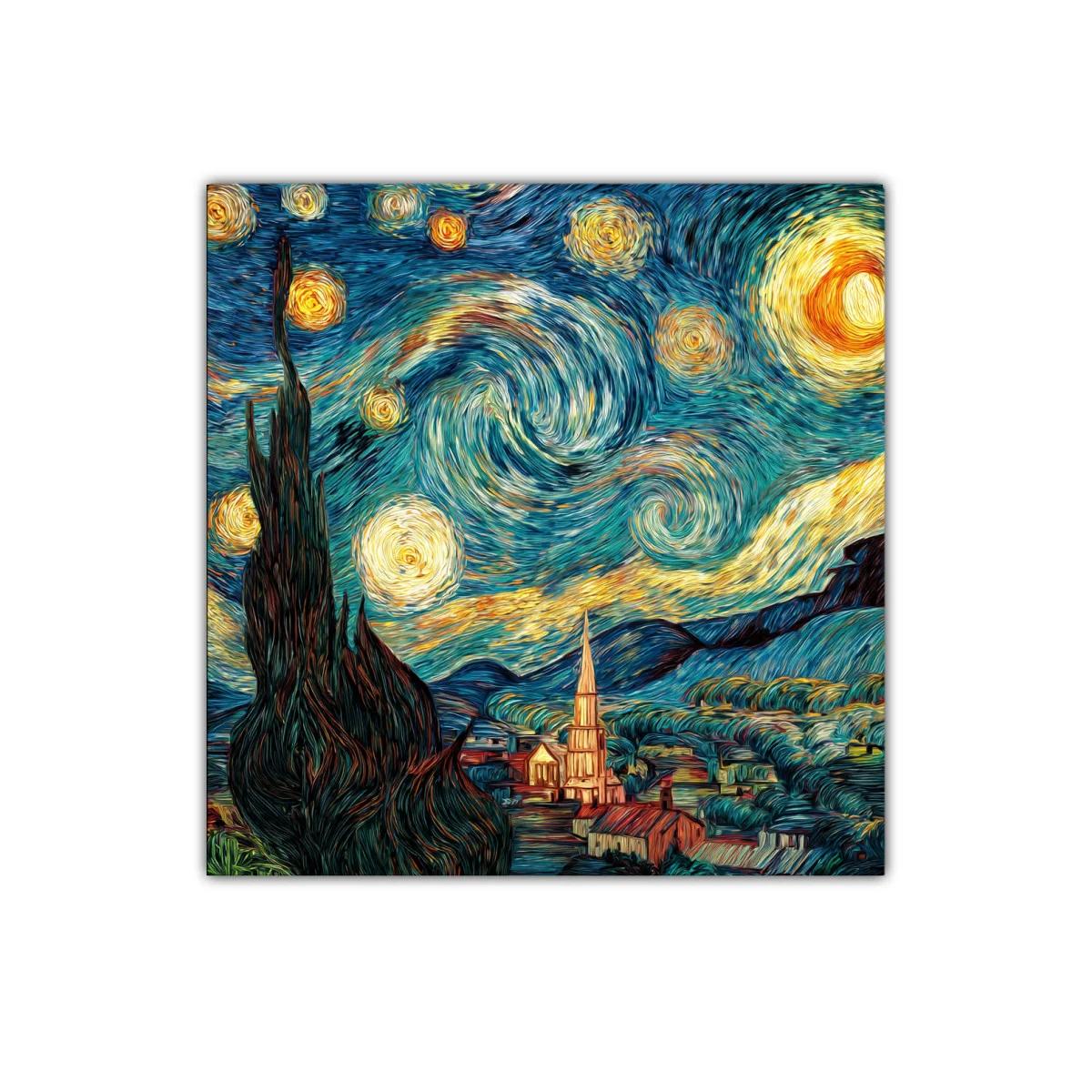 Cuadro inspirado en paisaje nocturno con cielo estrellado vibrante — miniatura 1