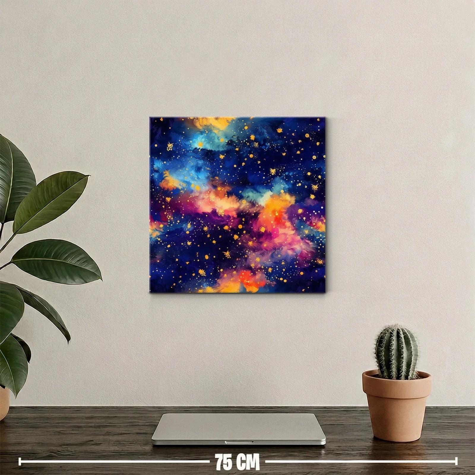Cuadro abstracto vibrante con tonos azules y dorados — miniatura 2
