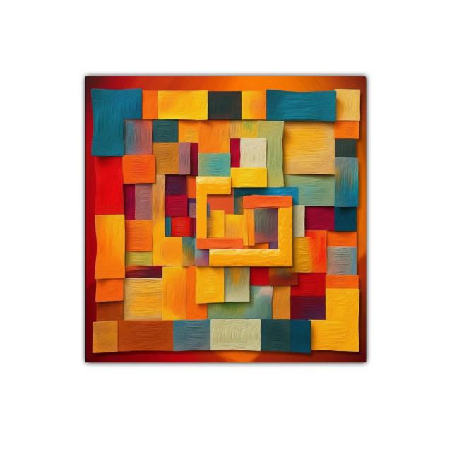 Composición geométrica en tonos cálidos y fríos vibrantes