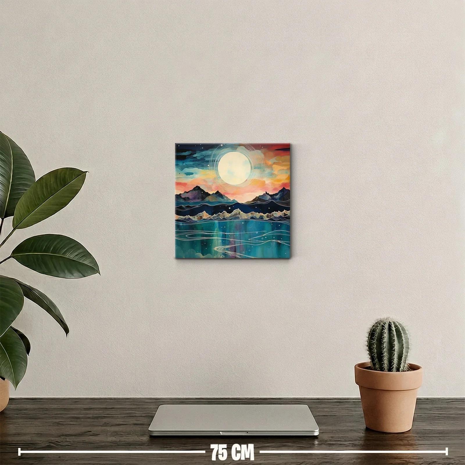 Paisaje nocturno con luna llena sobre montañas y mar — miniatura 2