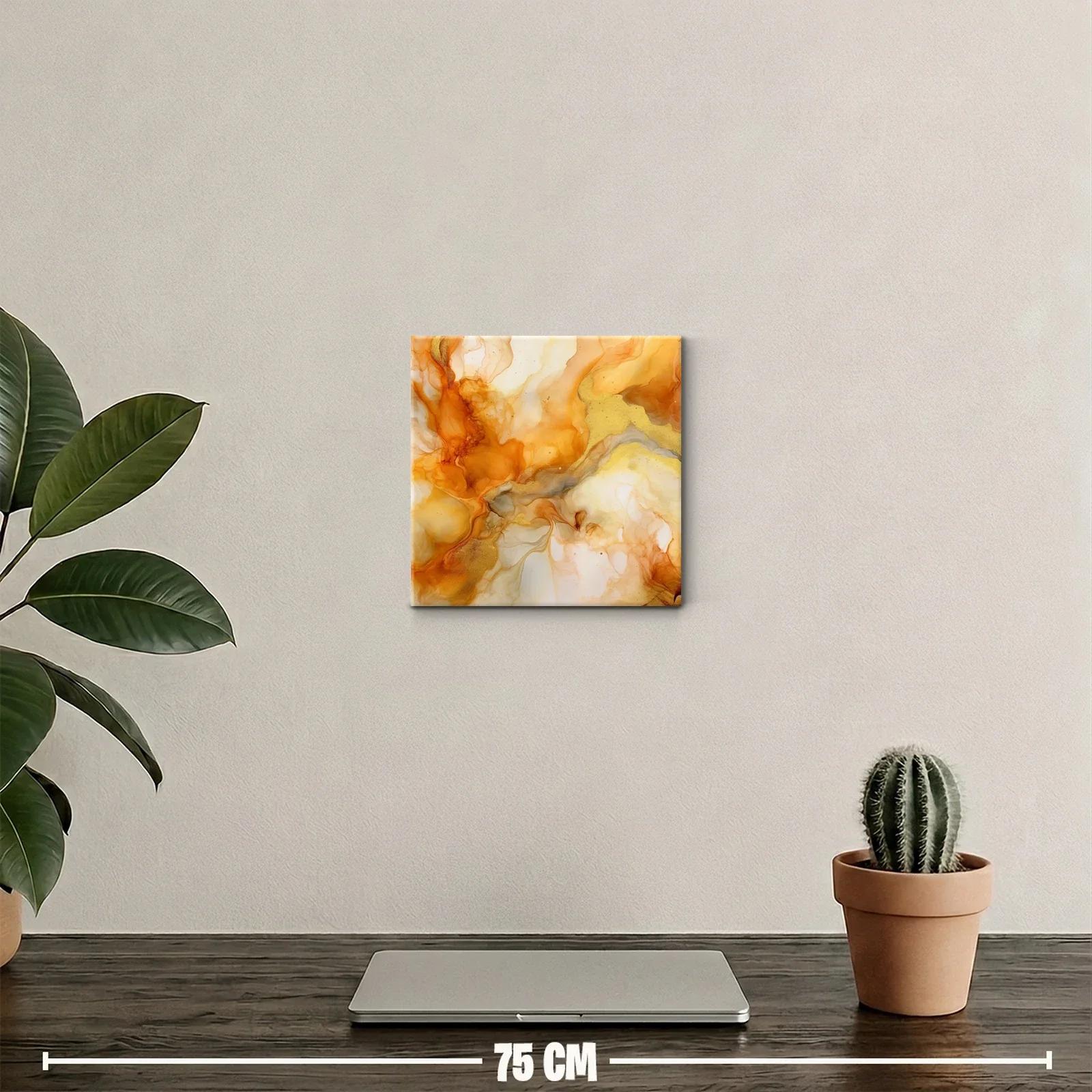 Cuadro abstracto en tonos cálidos dorados y naranjas — miniatura 2