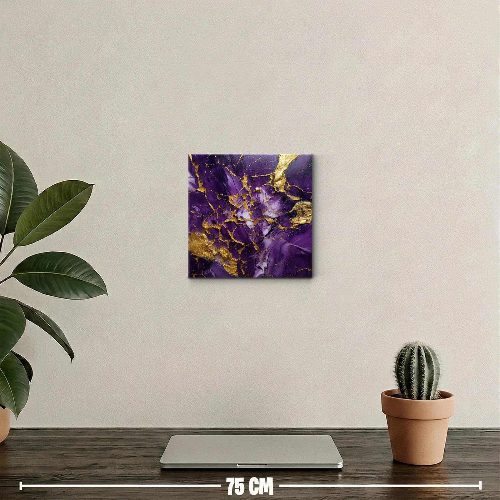 Cuadro abstracto elegante en tonos morados y dorados vibrantes — miniatura 2