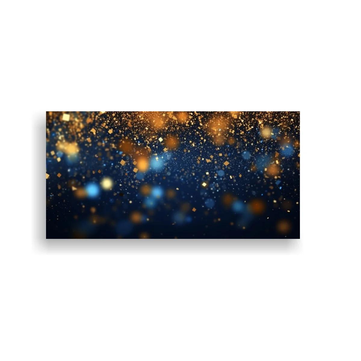 Cuadro de partículas doradas brillantes con bokeh azul — imagen principal