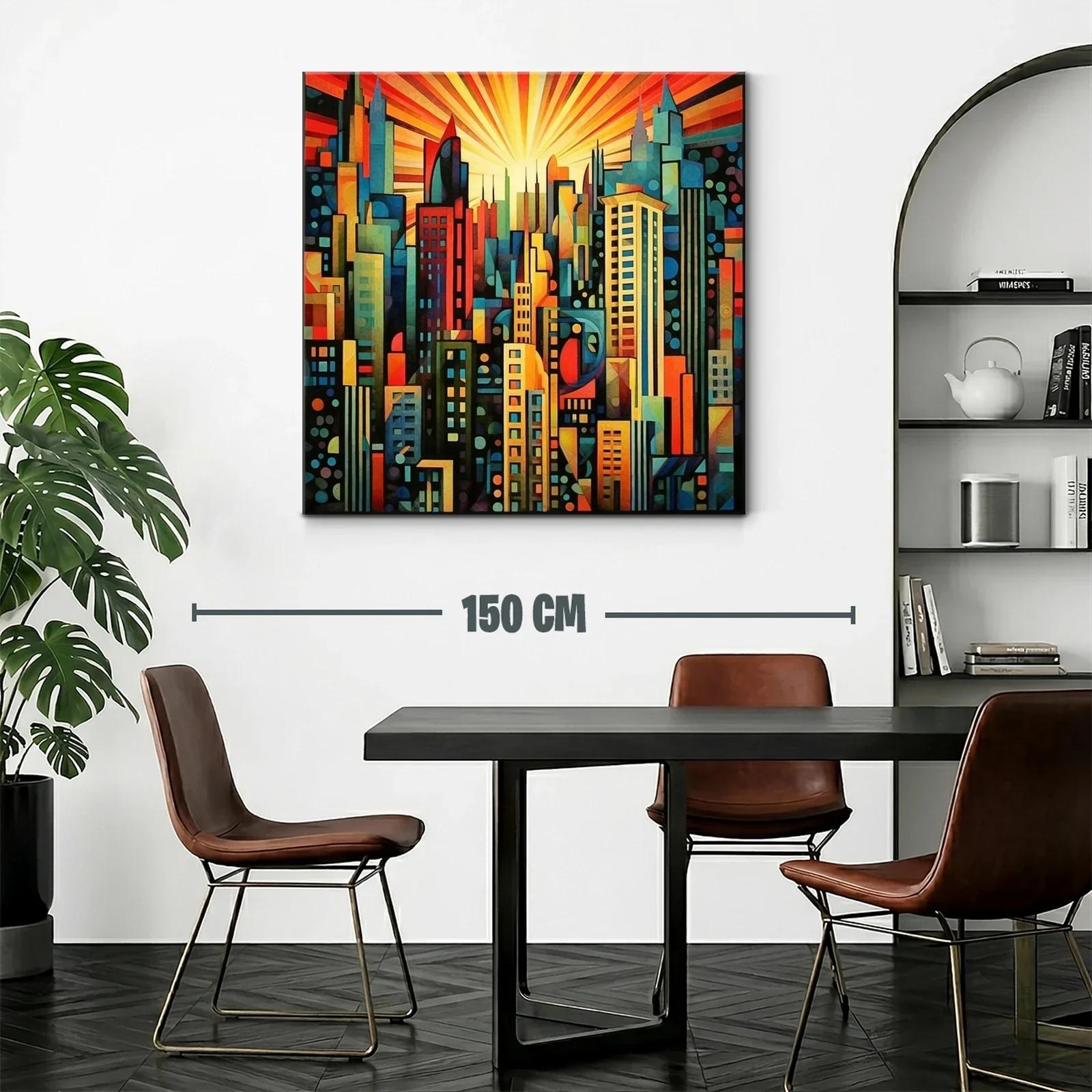 Vibrante ciudad moderna con luz radiante al amanecer — miniatura 2