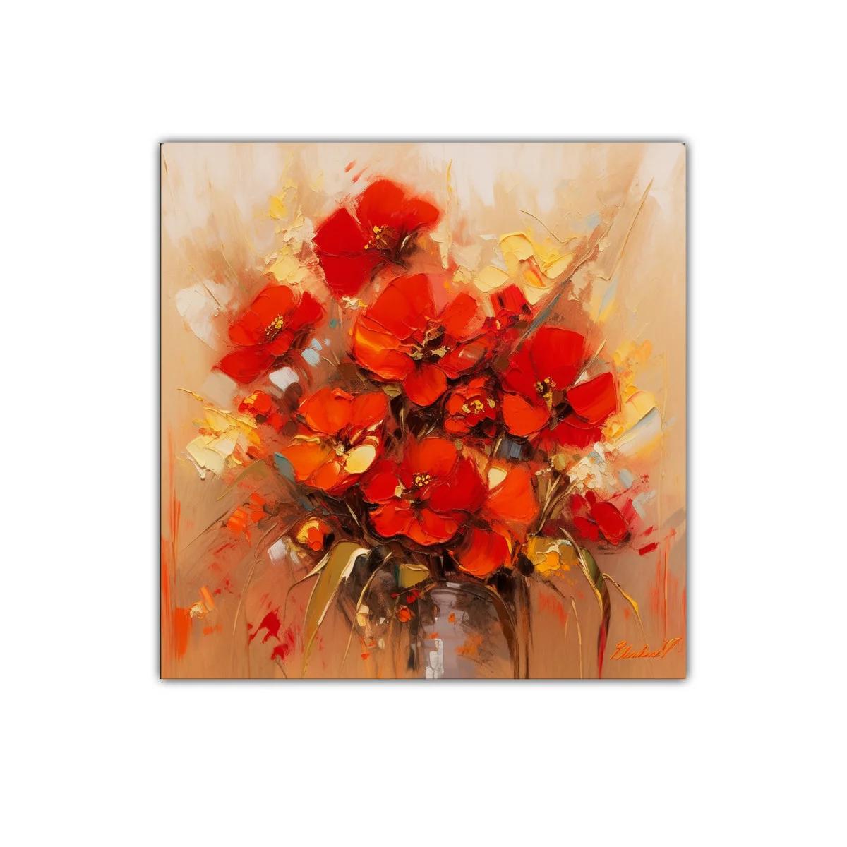 Cuadro decorativo con vibrantes flores rojas y toques cálidos — imagen principal