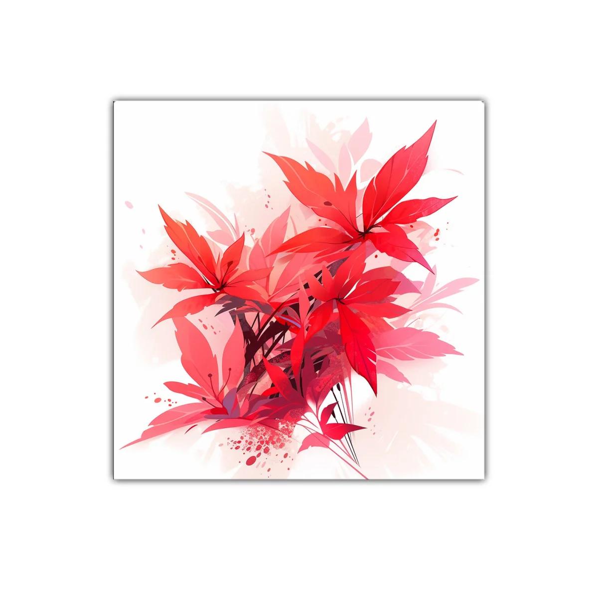 Cuadro con diseño floral en tonos rojos vibrantes y rosados