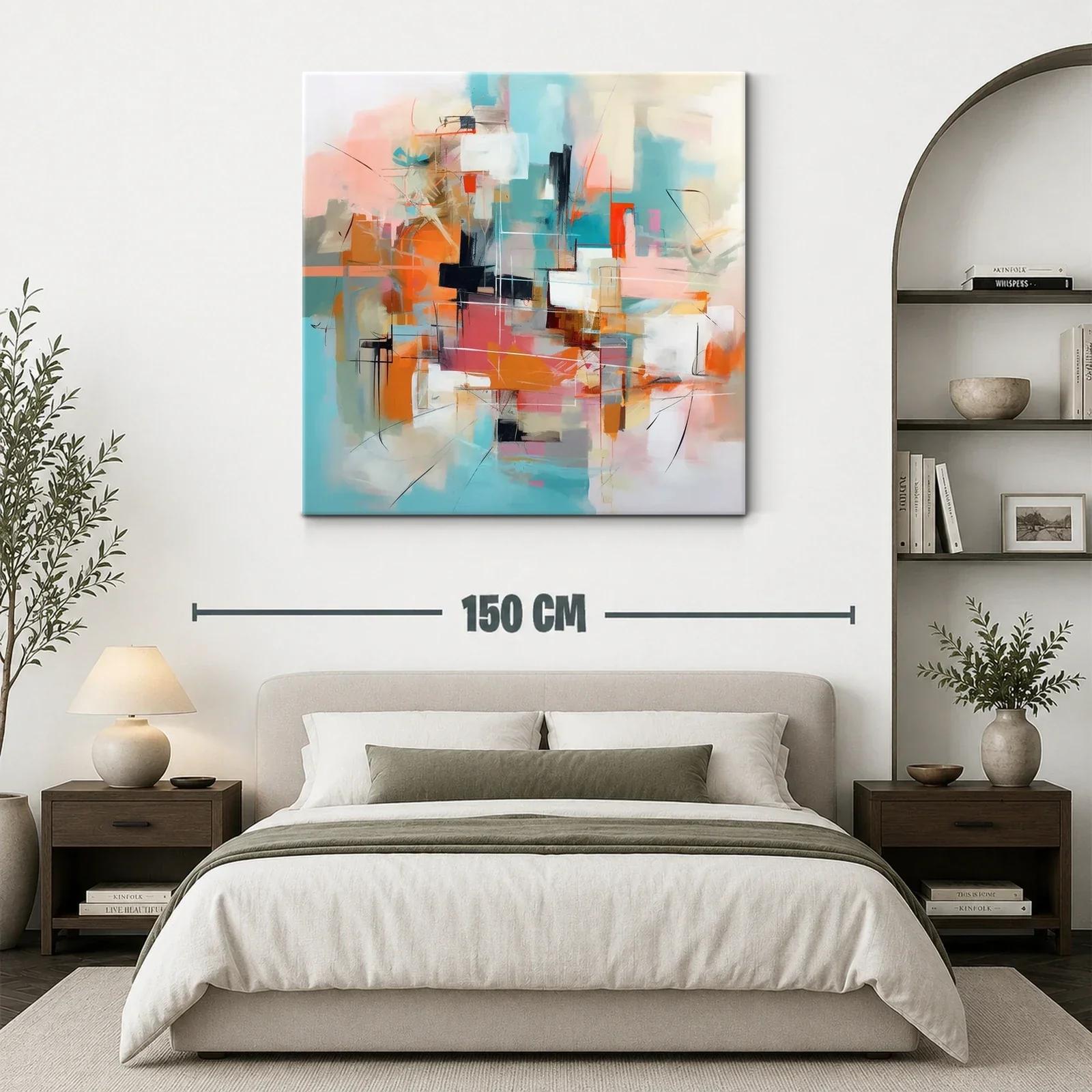 Cuadro abstracto con tonos cálidos y fríos en armonía — miniatura 3