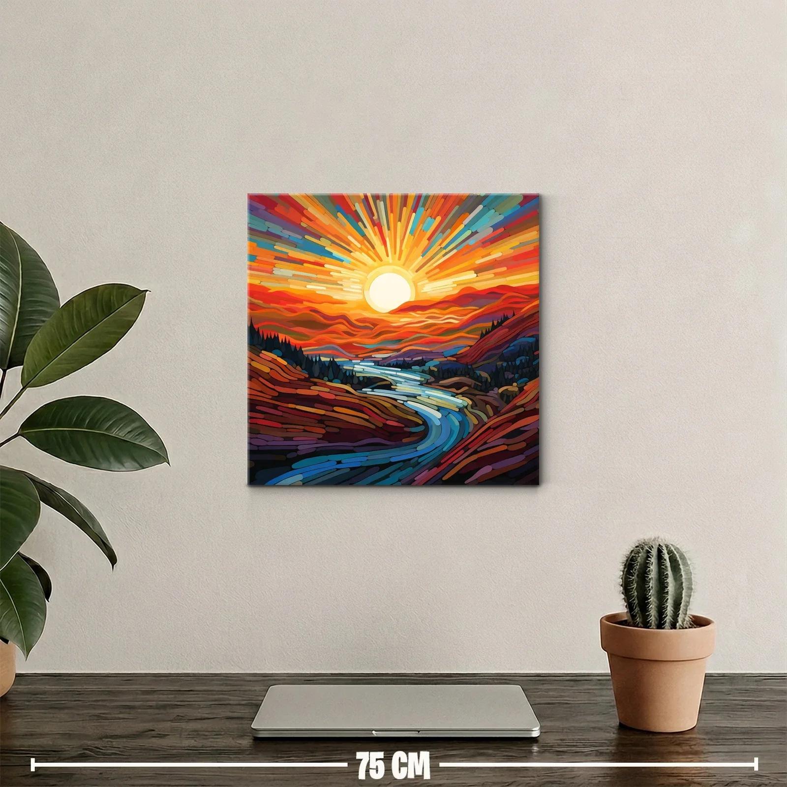 Paisaje vibrante con río y sol radiante al amanecer — miniatura 2