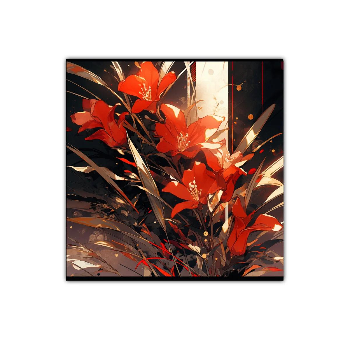 Cuadro decorativo con flores rojas y contrastes cálidos — imagen principal