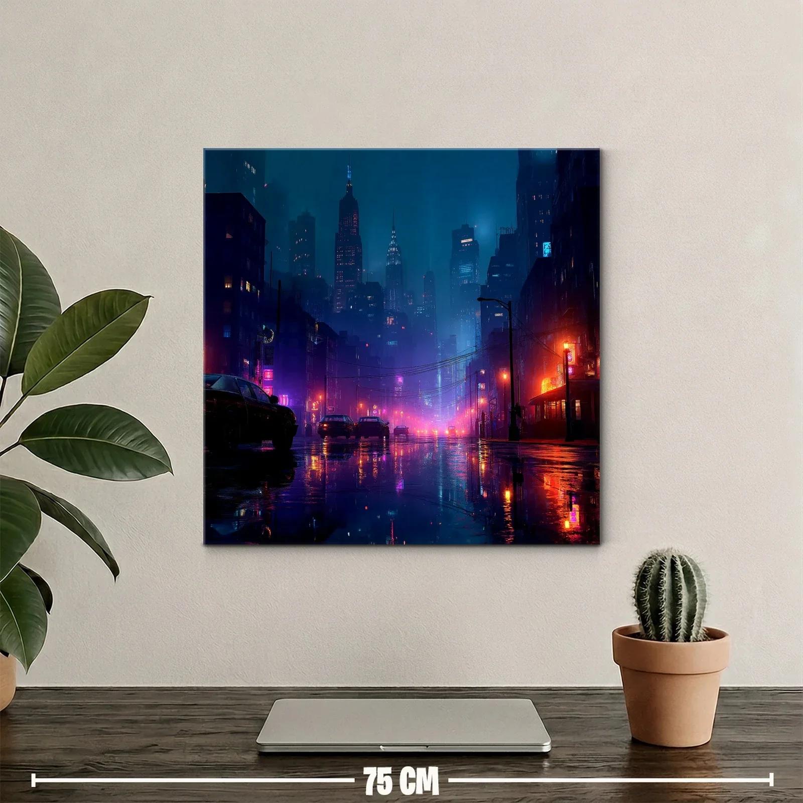 Paisaje urbano nocturno con luces de neón vibrantes — miniatura 2