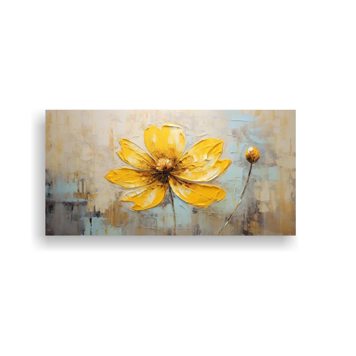 Cuadro flor amarilla con capullo y fondo texturizado — imagen principal