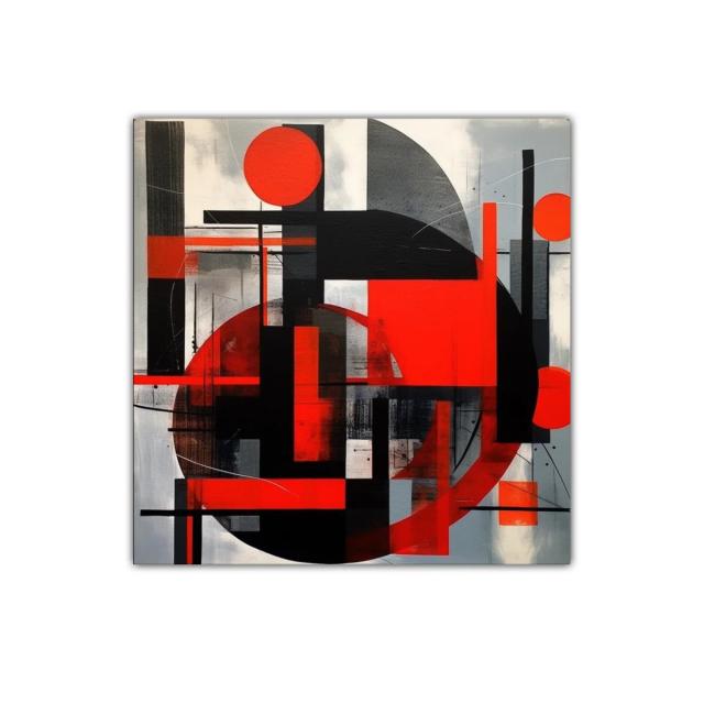 Composición geométrica vibrante en rojos y negros