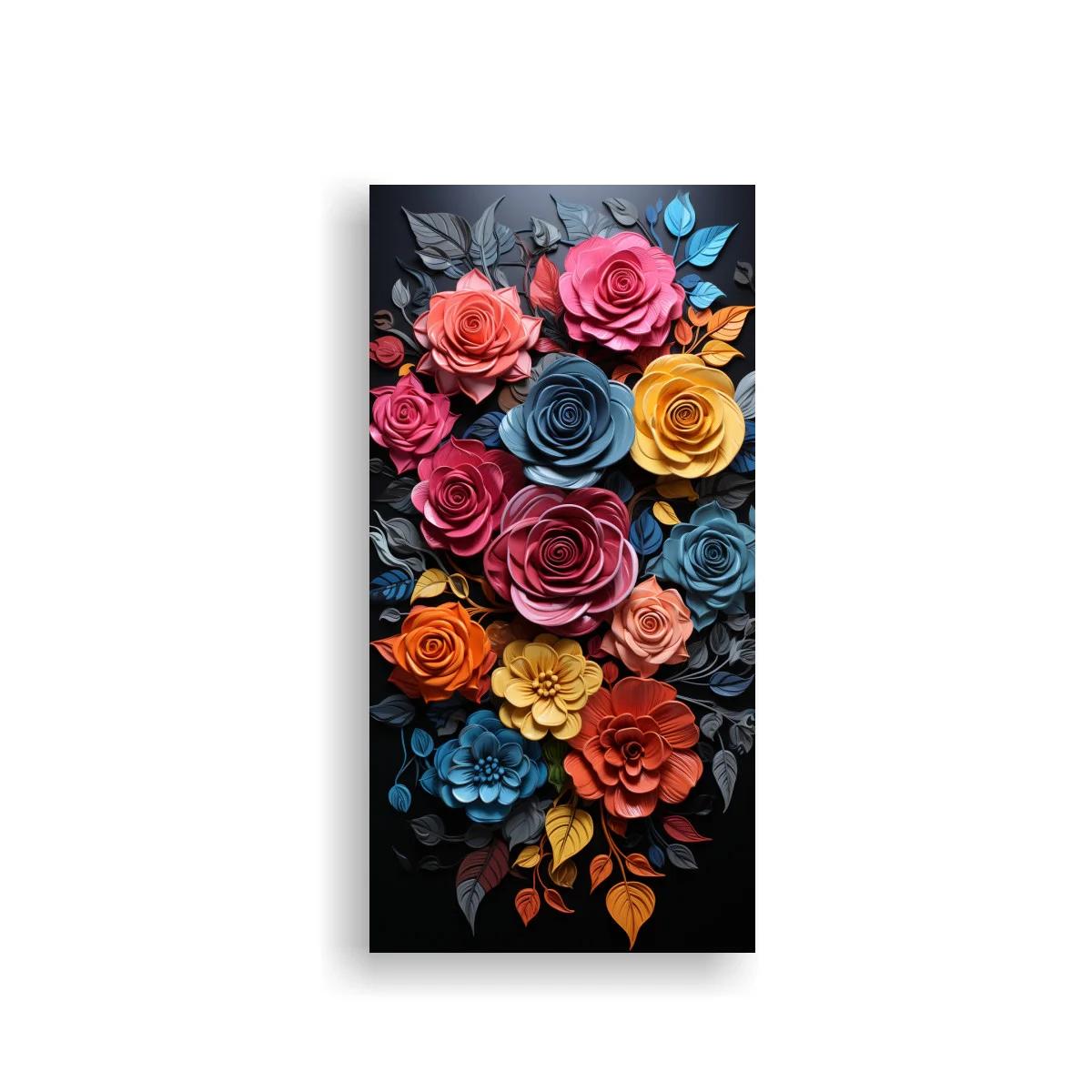 Cuadro ramo de rosas de colores sobre fondo negro