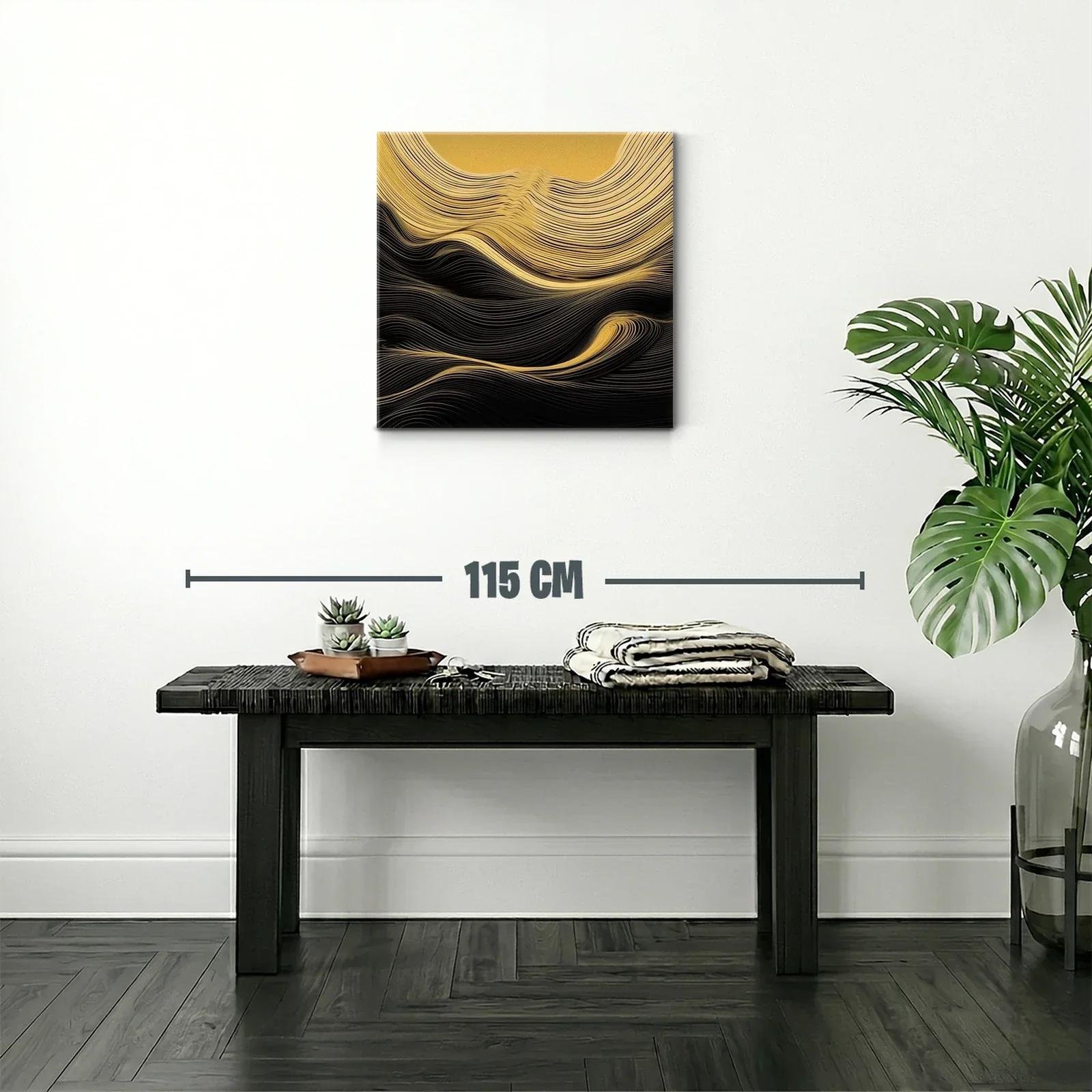 Cuadro abstracto líneas doradas y negras en movimiento — miniatura 2