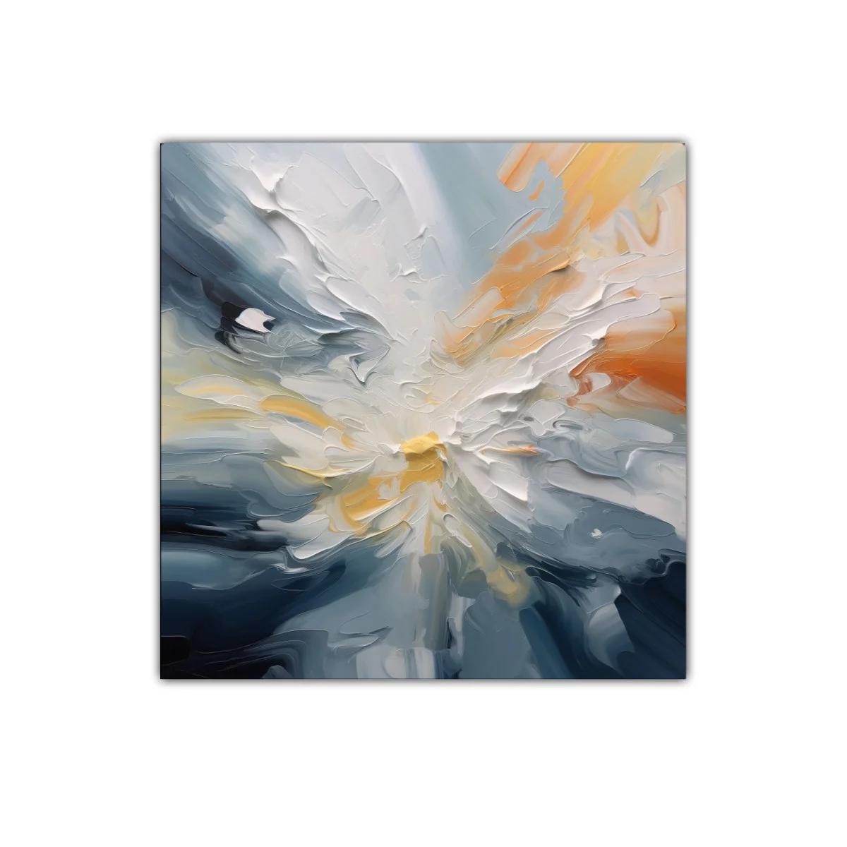 Cuadro abstracto en tonos azul, blanco y naranja para decorar — miniatura 1