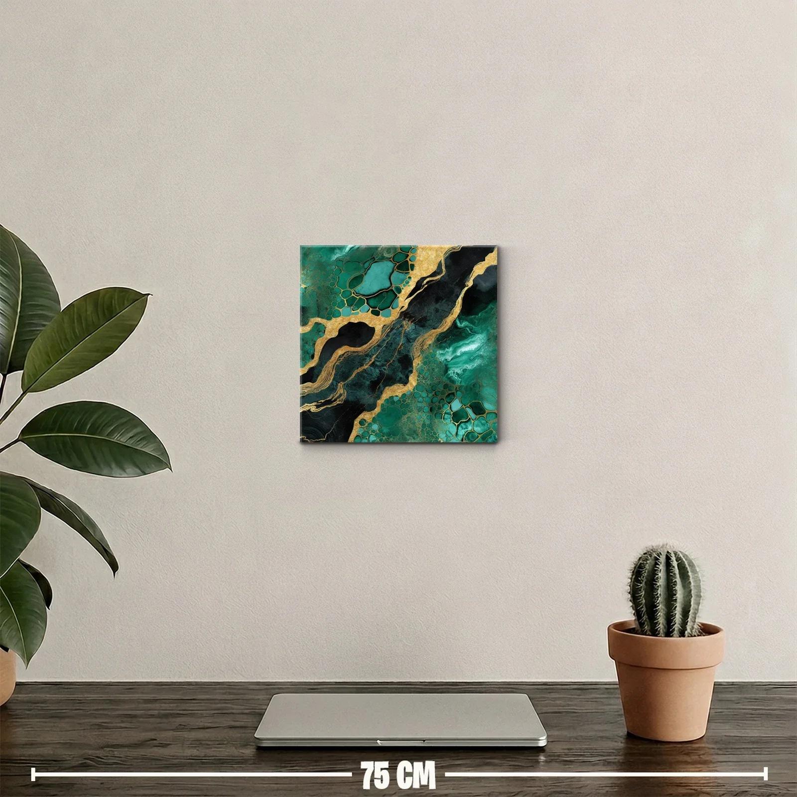 Cuadro abstracto en tonos verde esmeralda y dorado brillante — miniatura 2
