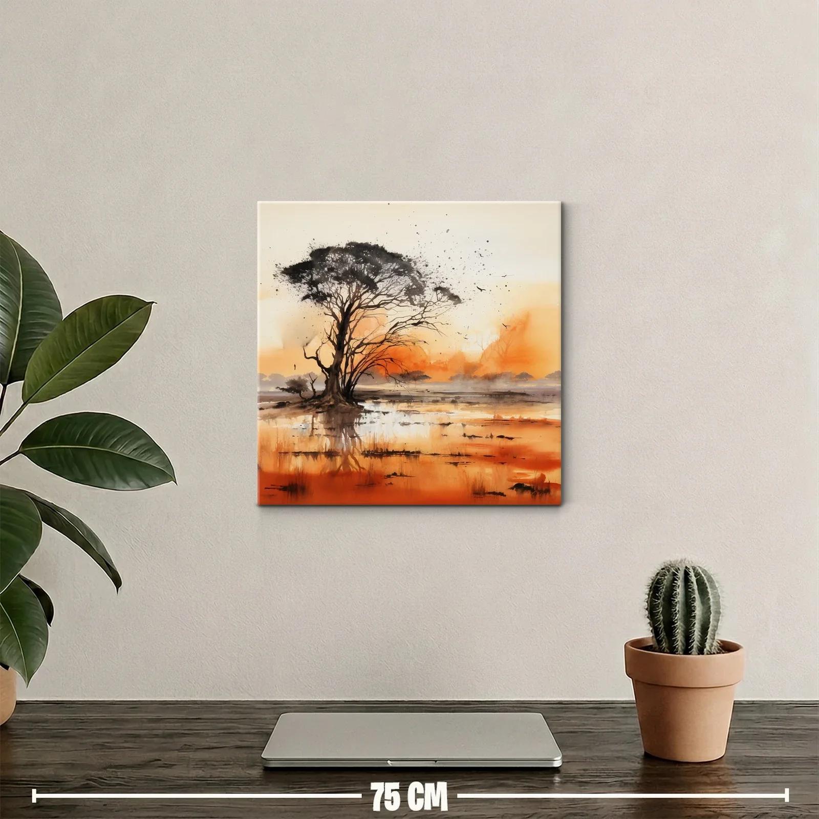 Paisaje sereno con árbol y reflejos en tonos cálidos — miniatura 2