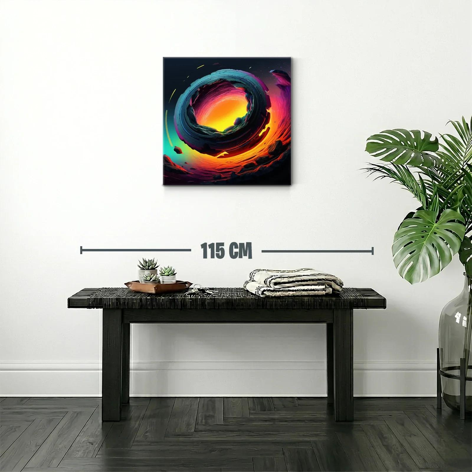 Cuadro abstracto con espiral de fuego y tonos vibrantes — miniatura 2