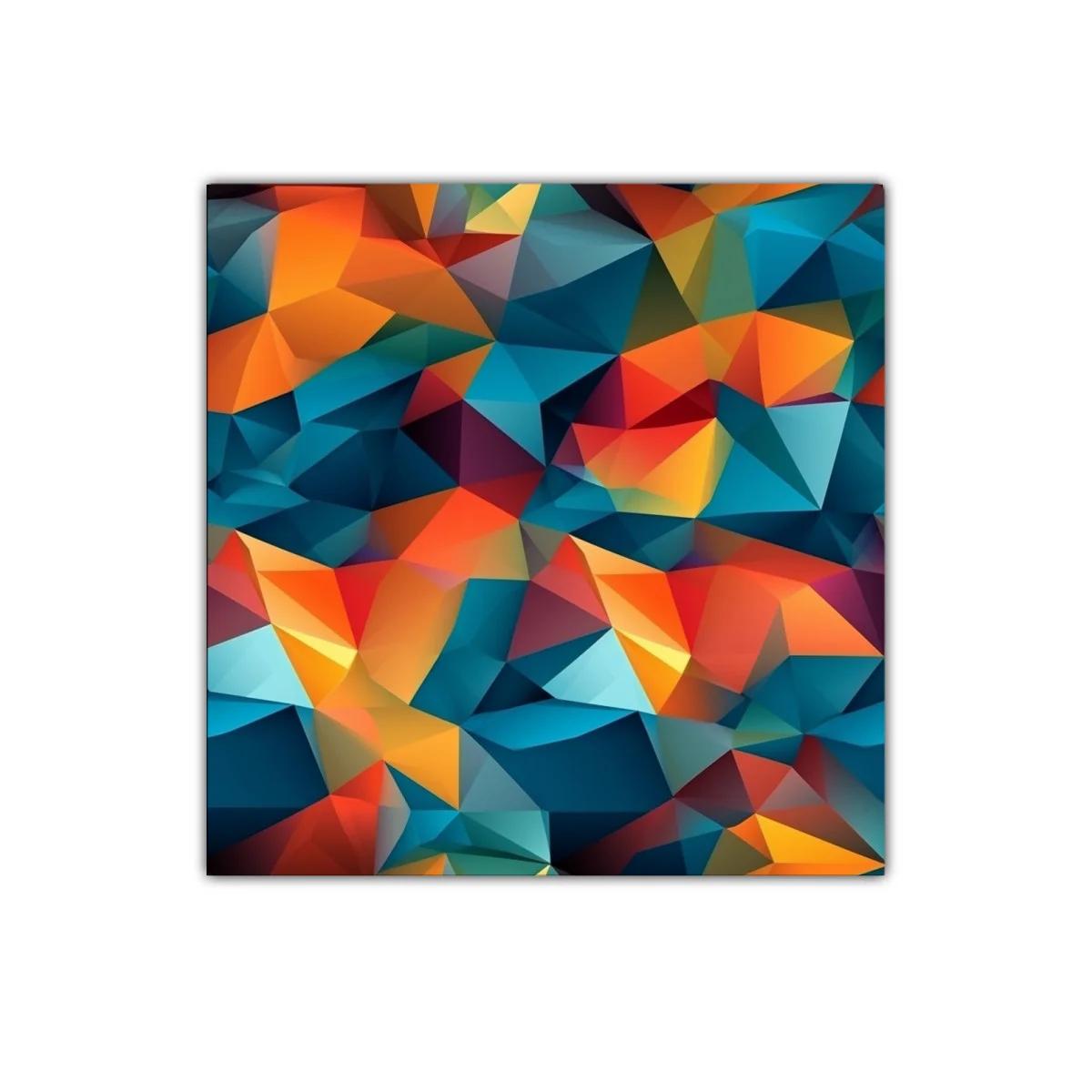 Cuadro geométrico con vibrantes tonos cálidos y fríos — imagen principal