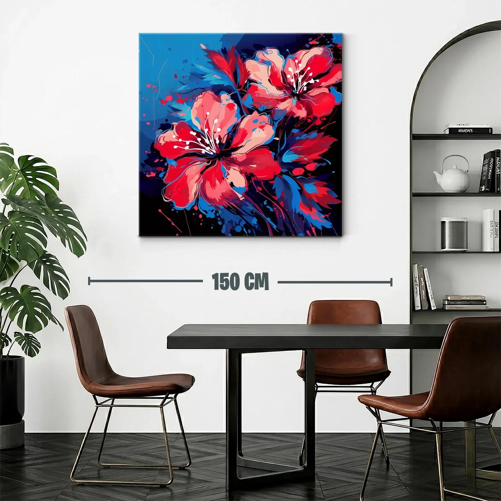 Vibrantes flores rojas con toques azules sobre fondo oscuro — miniatura 2