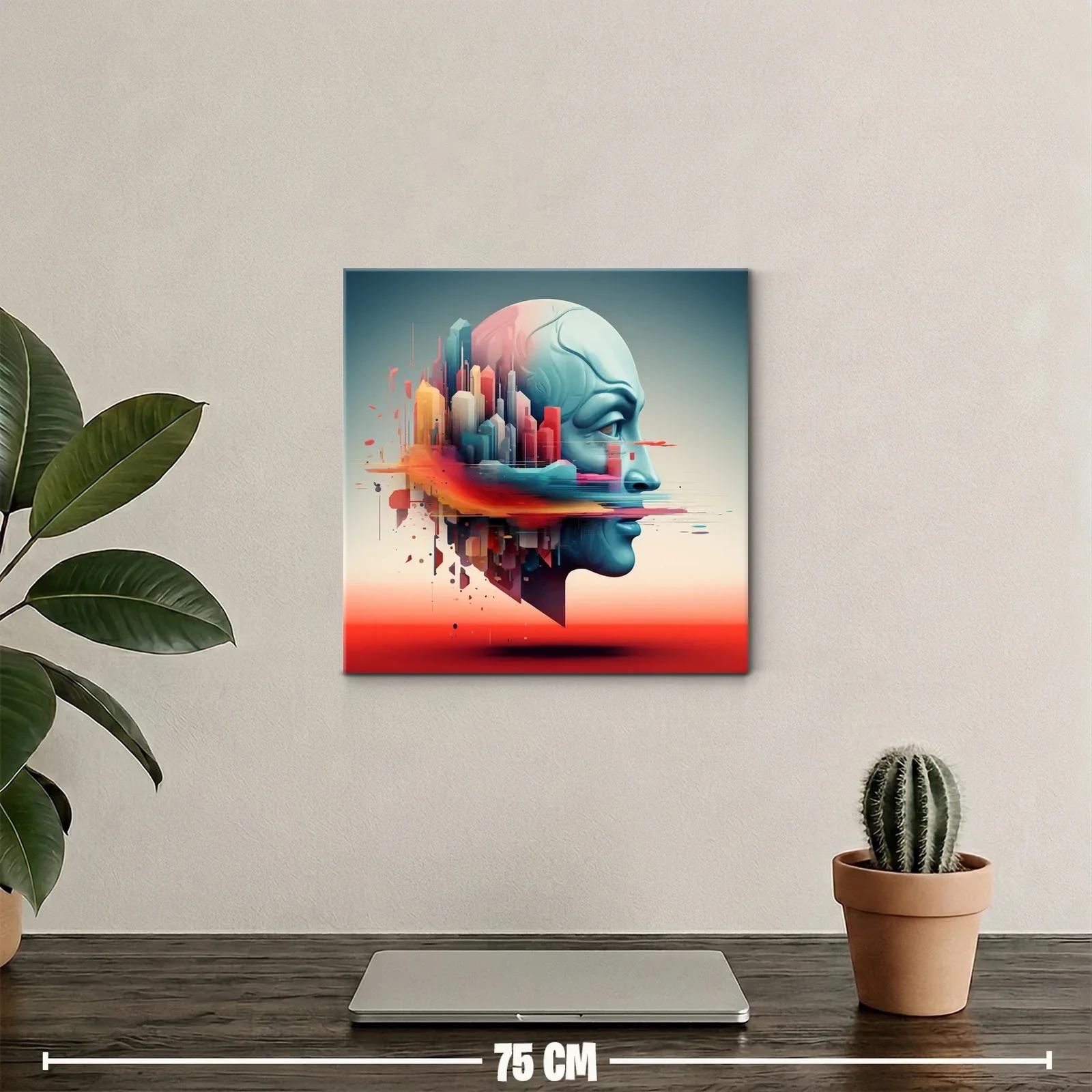Rostro futurista con ciudad integrada en tonos vibrantes — miniatura 2
